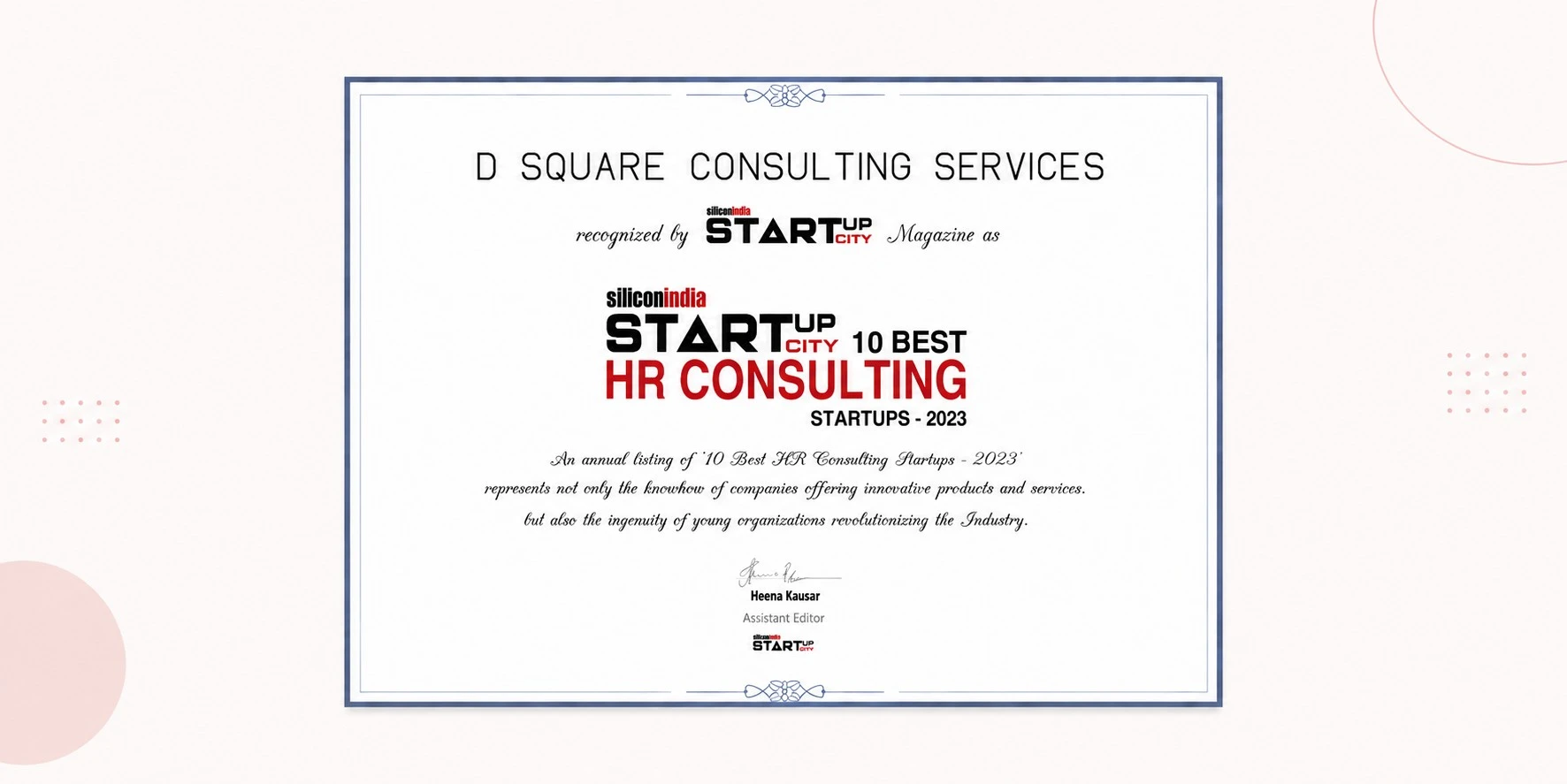 D Square Consulting Services Recognized Among the 10 Best HR Consulting Startups – 2023 - Image 1